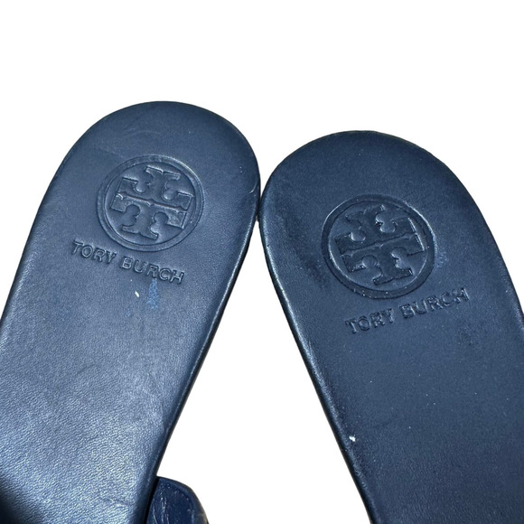 Tory Burch Sienna Point Flat Slide Mules Navy Blue Women's Size 5.5M NWOB - Picture 5 of 7